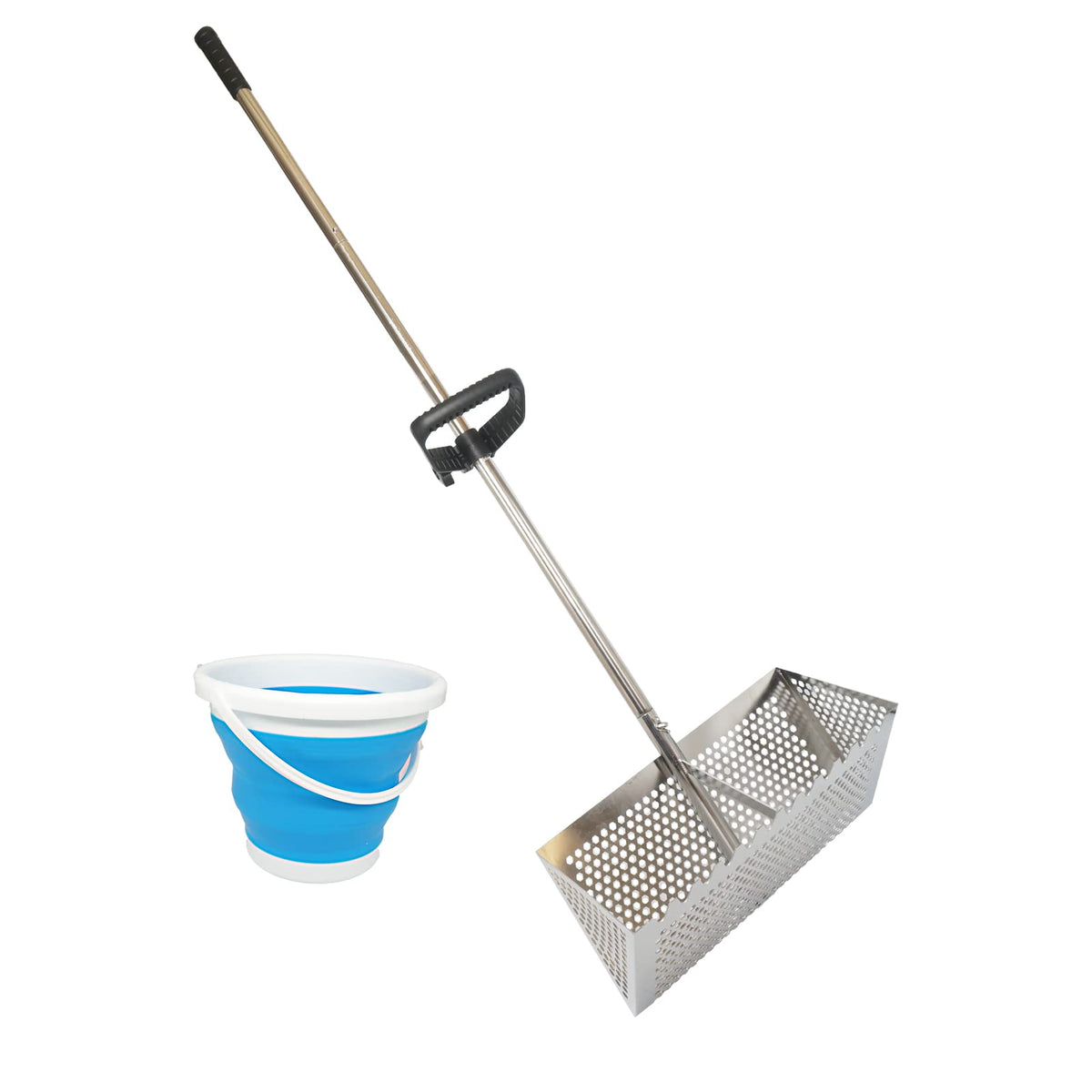 MEEGOON front view showing full rake and bucket, highlights durability