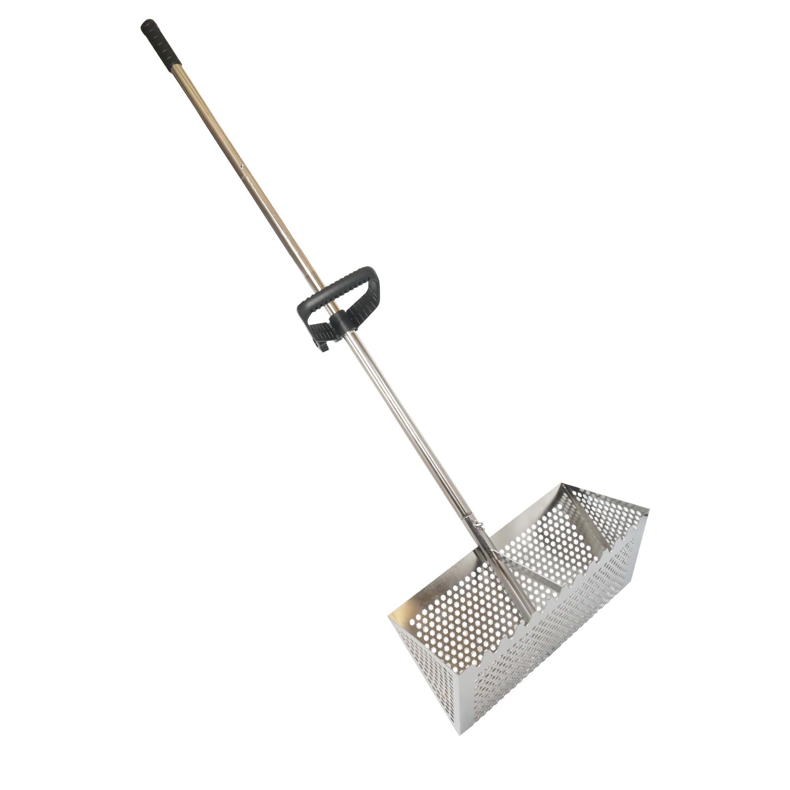 MEEGOON front view of rake showing wide head and sturdy frame for faster sifting