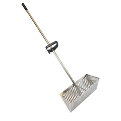 MEEGOON front view of rake showing wide head and sturdy frame for faster sifting