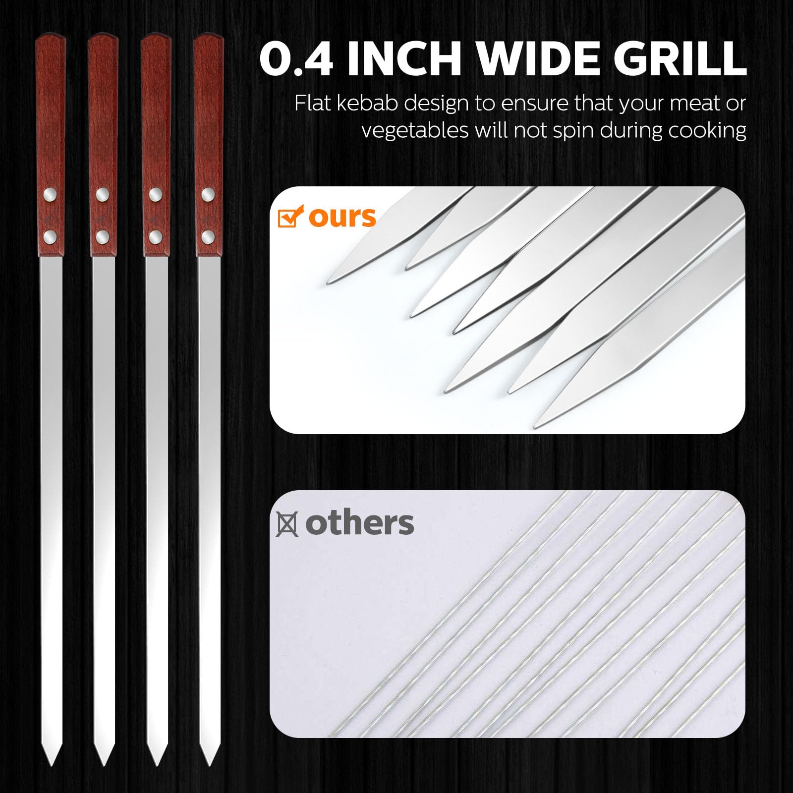 meekoo skewers beside ruler showing length for larger foods