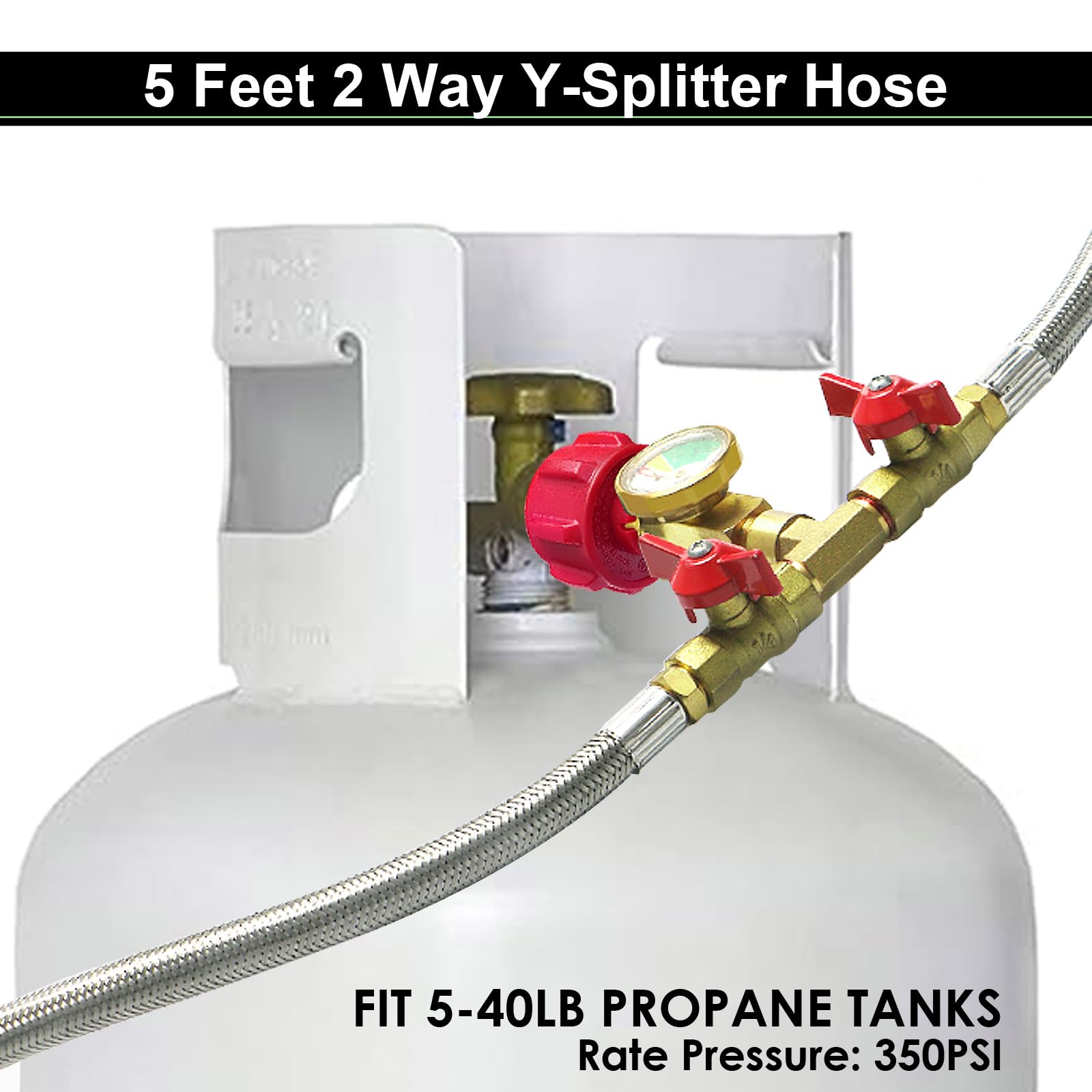 MEFUN hose connected to 5–40lb tank demonstrating stable long-run fuel supply benefit