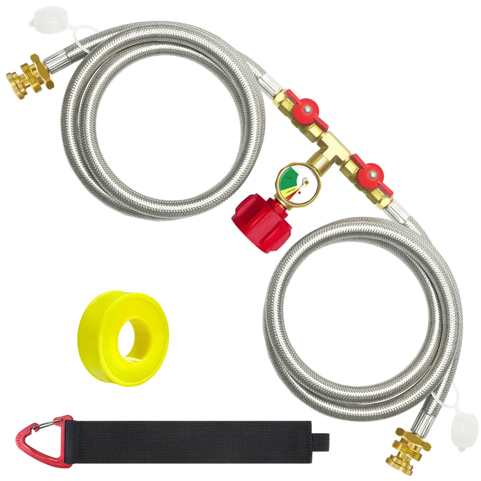 MEFUN front view of Y splitter hose showing full assembly and connectors, secure connection benefit