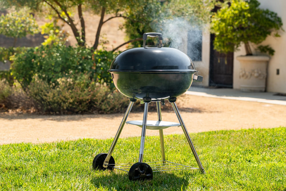 Megamaster grill in backyard lifestyle setting showing easy outdoor entertaining