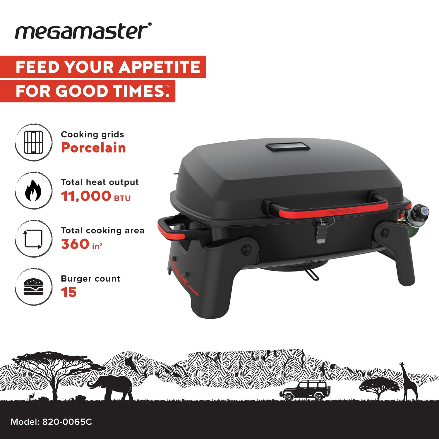 Megamaster stainless steel burner close-up for reliable 11,000 BTU performance benefit: fast heating