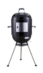 Megamaster front view showing compact 4-in-1 grill and smoker delivering versatility