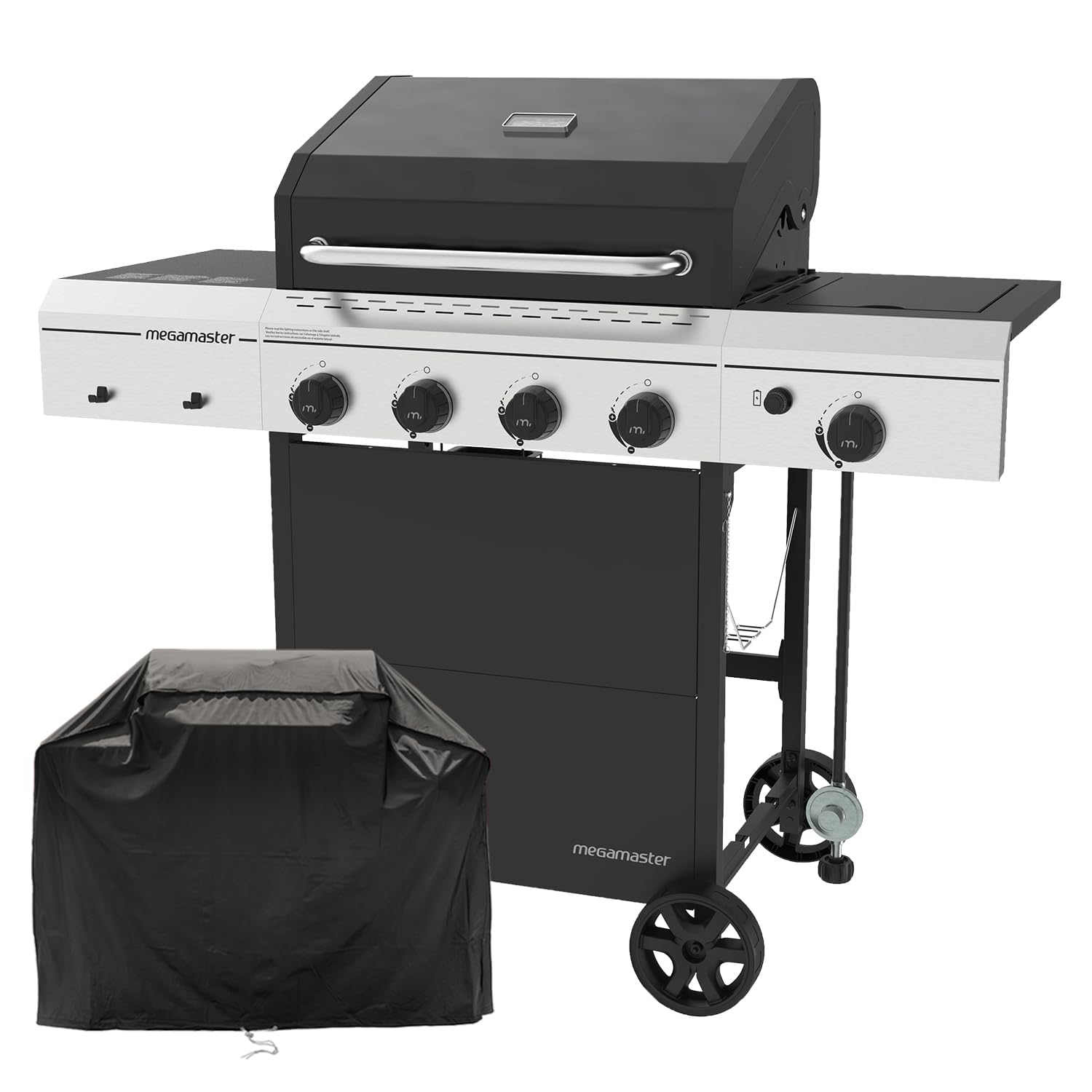 Megamaster front view showing full grill and burners for versatile cooking