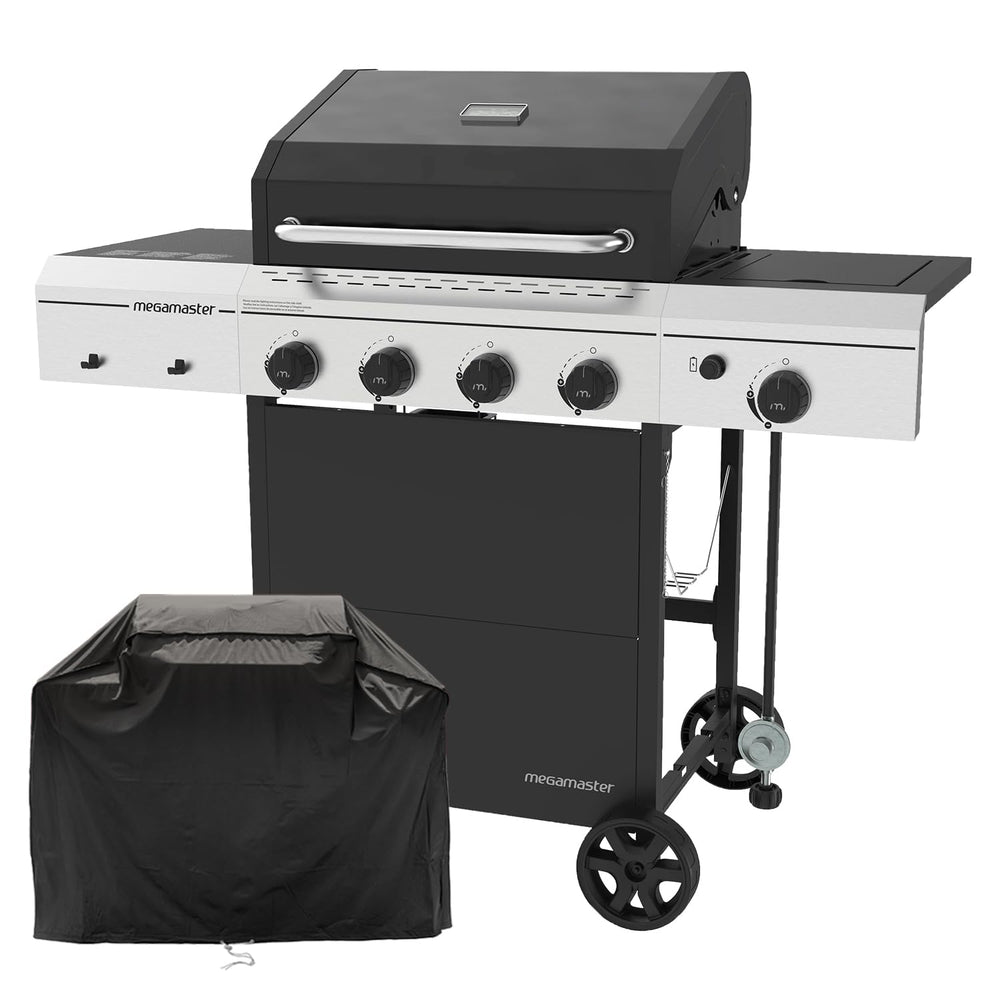 Megamaster front view showing full grill and burners for versatile cooking