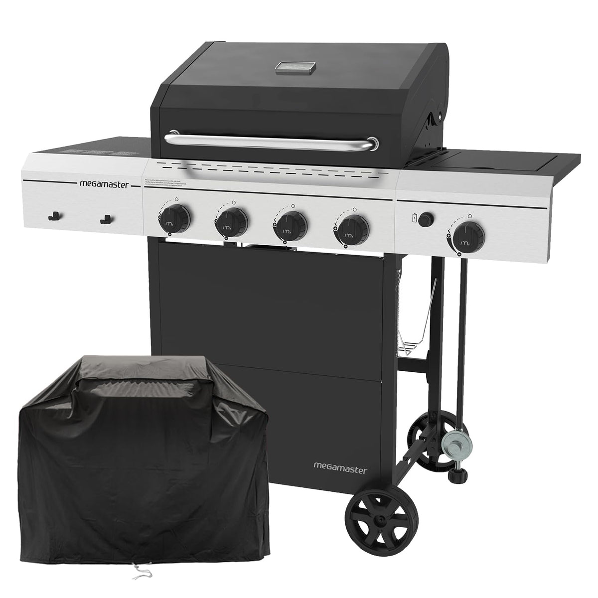Megamaster front view showing full grill and burners for versatile cooking