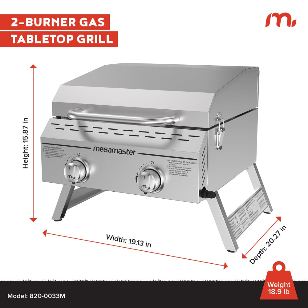 Megamaster next to a standard propane tank showing scale and packing-friendly dimensions