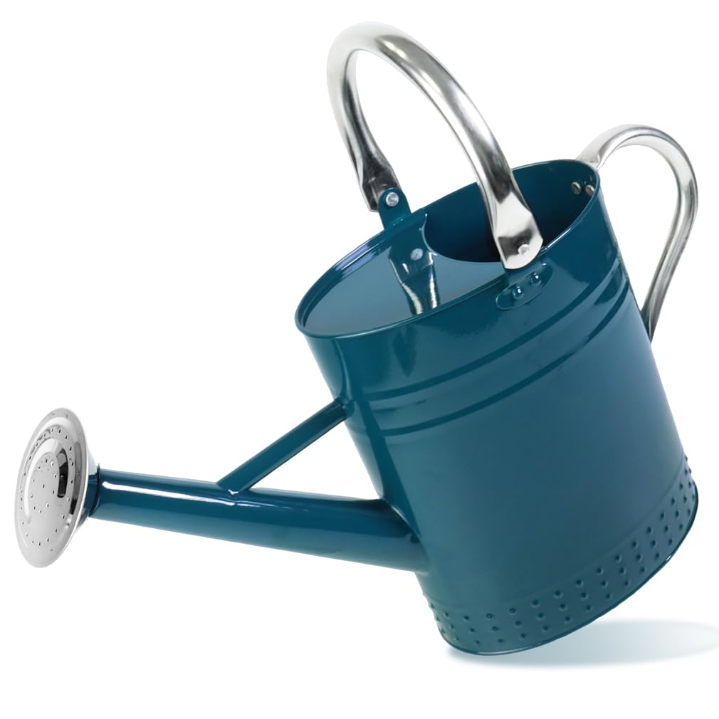Megawodar ocean blue front view showing the full galvanized can and handle for durable watering
