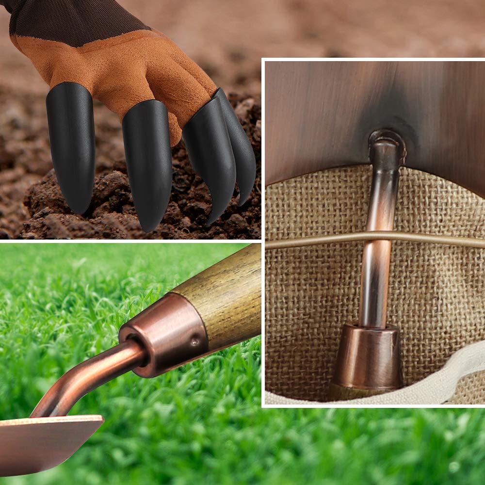 Megawodar gardening gloves with ABS claws in use for faster soil digging