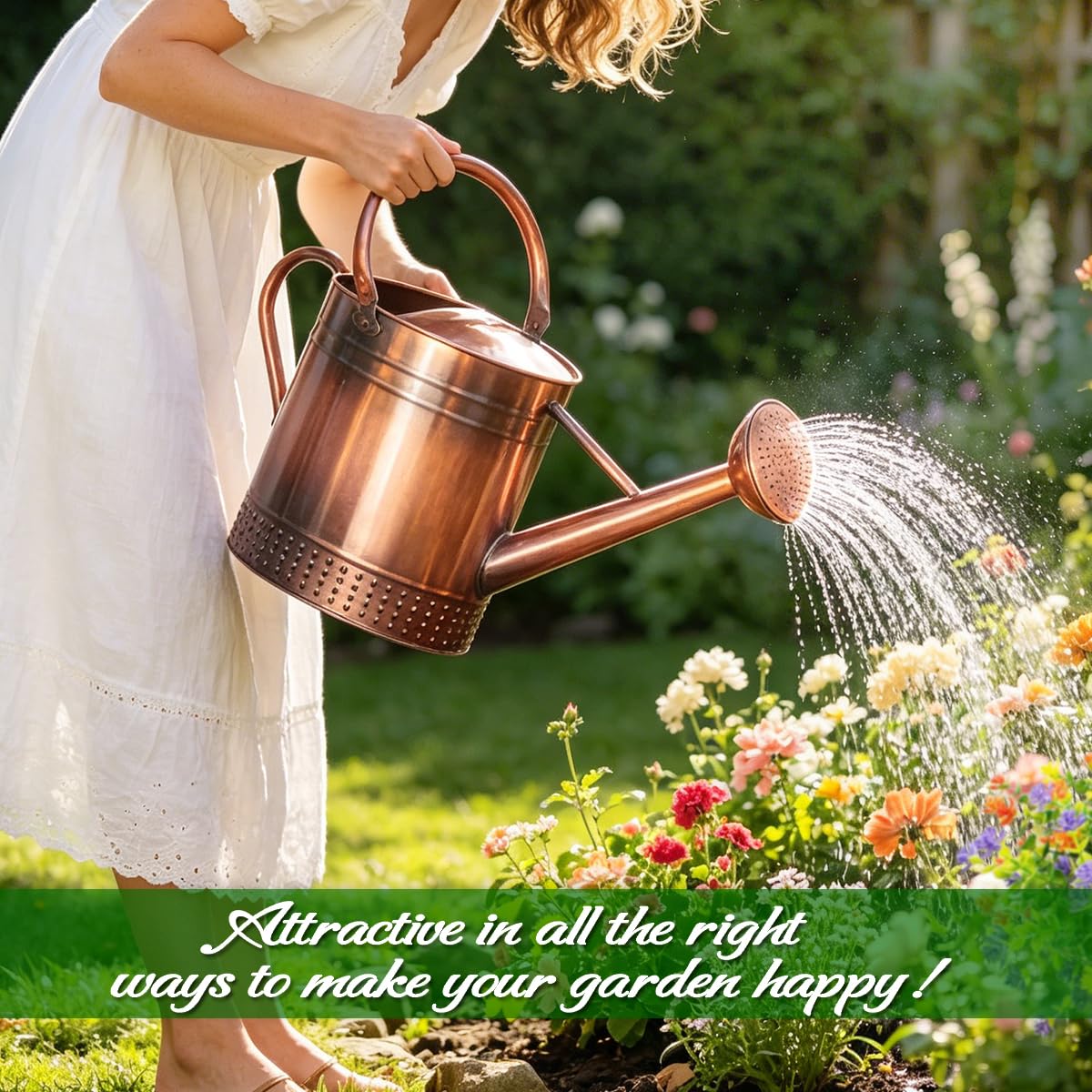 Megawodar pouring into hanging basket demonstrating reach and gentle shower benefit