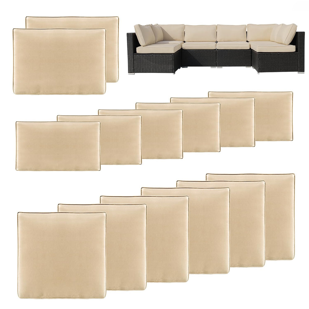 Mehoodah front view of beige 14-piece cover set showing neat fit and fresh look