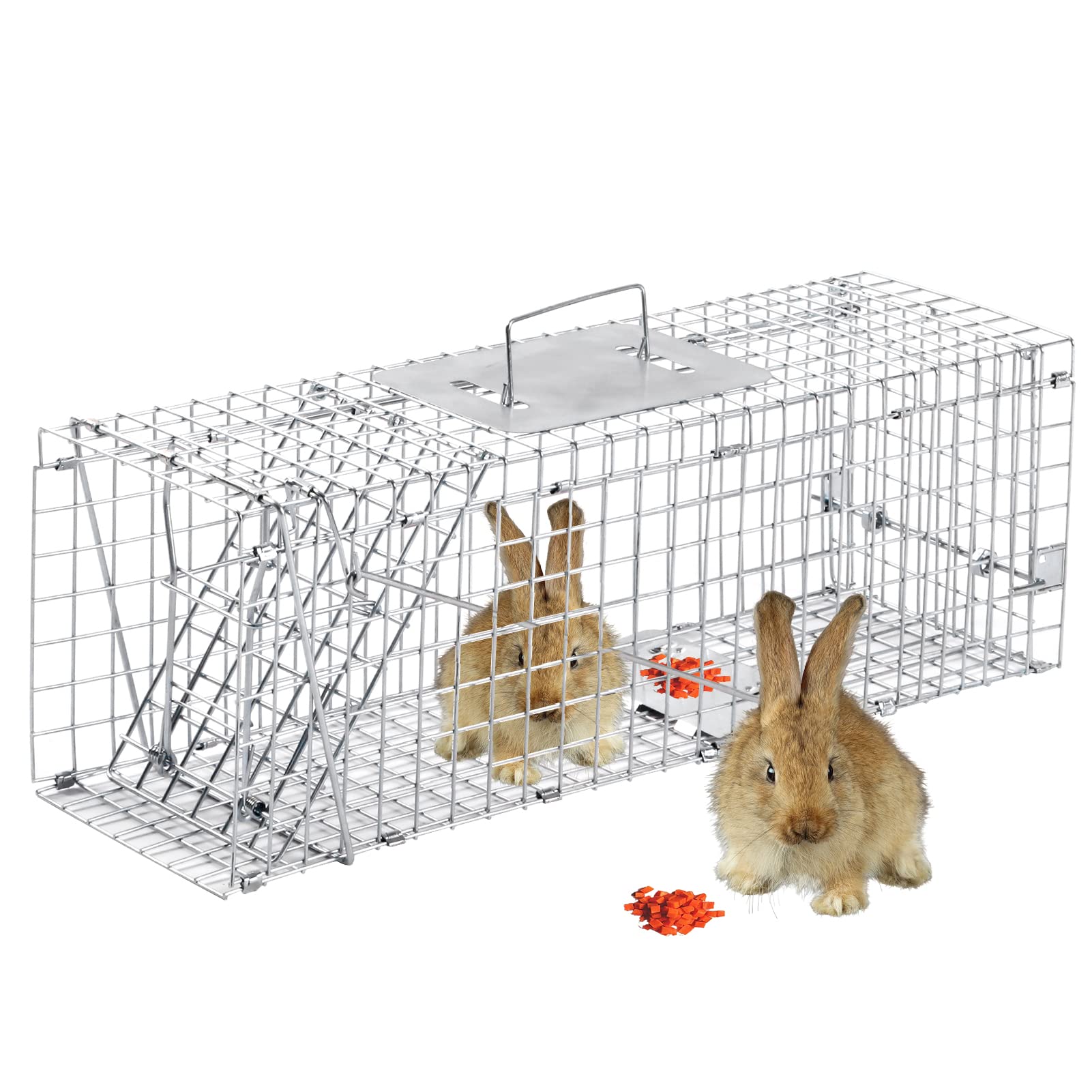 Meibangzz front view of 24 inch live animal trap showing full cage and door for secure capture