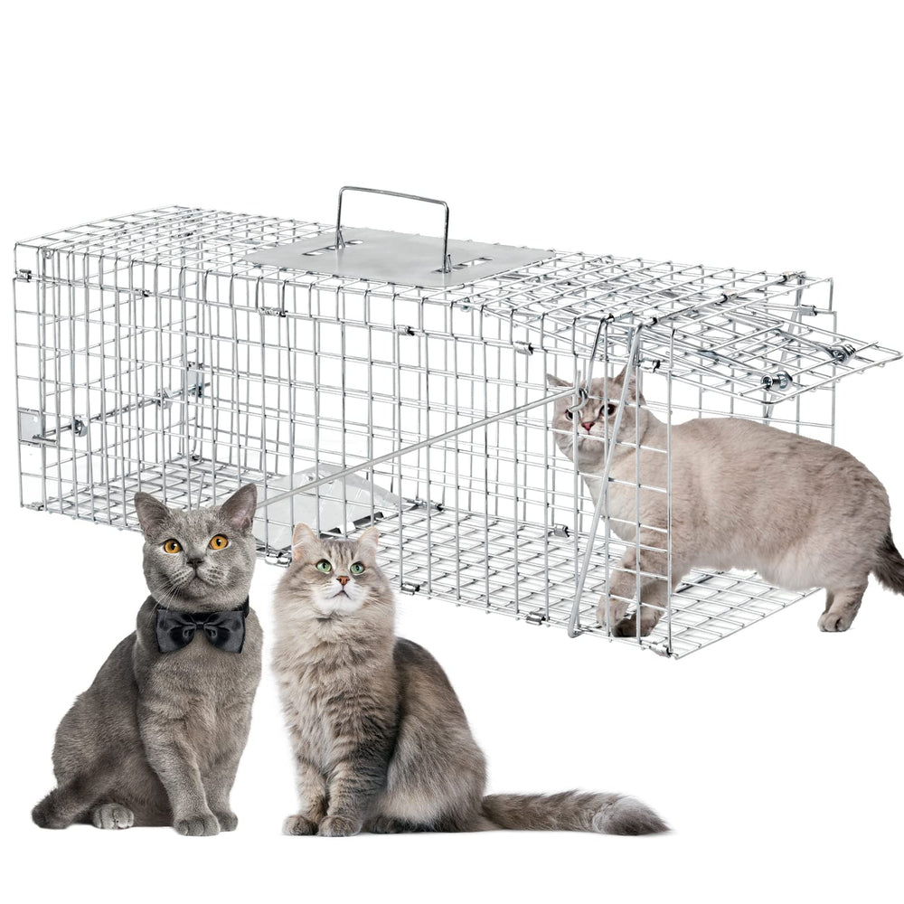 Meibangzz front view of 32-inch live trap showing sturdy cage and secure door benefit containment