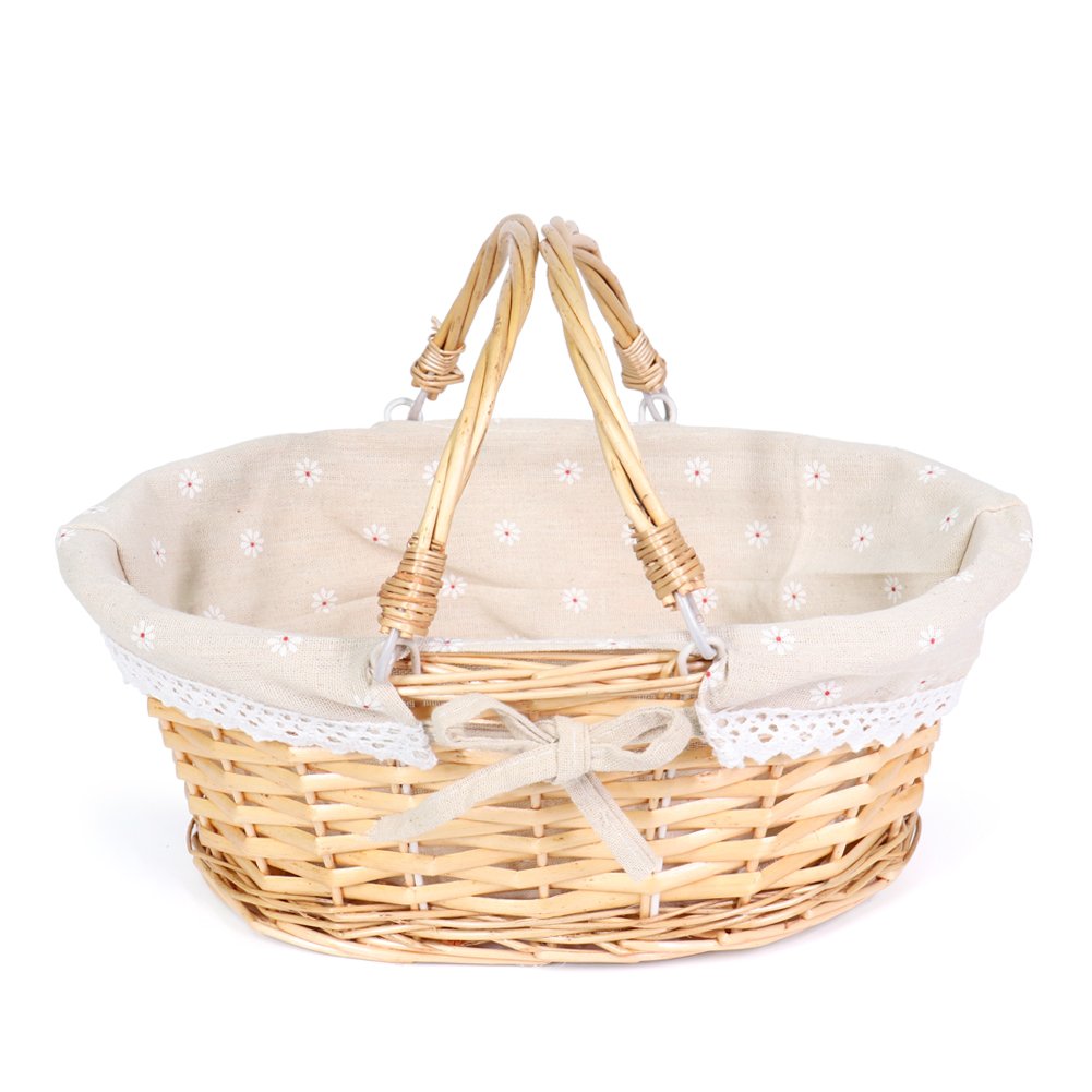 MEIEM front view of oval wicker basket showing natural finish and handle for versatile use