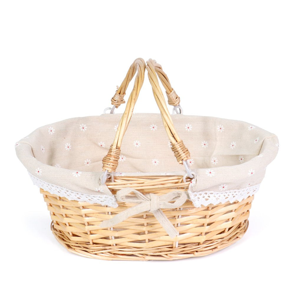MEIEM front view of oval wicker basket showing natural finish and handle for versatile use