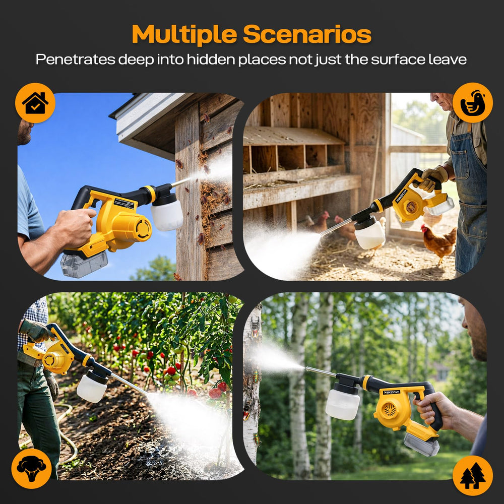 MekiPow being used in a garden to apply powder evenly over soil