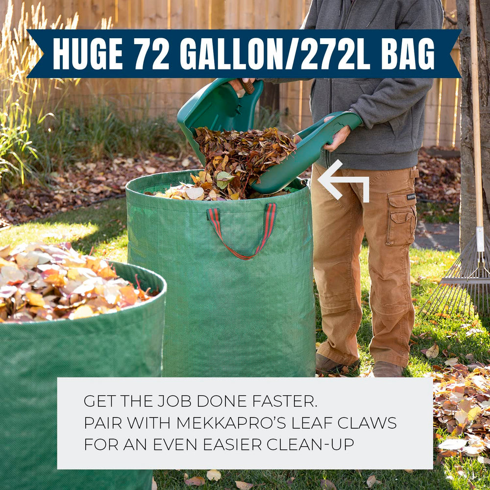 MEKKAPRO full 72 gallon bag in yard demonstrating large-volume capacity