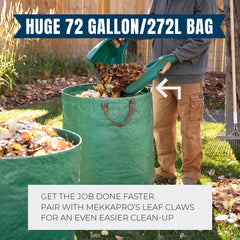 MEKKAPRO full 72 gallon bag in yard demonstrating large-volume capacity