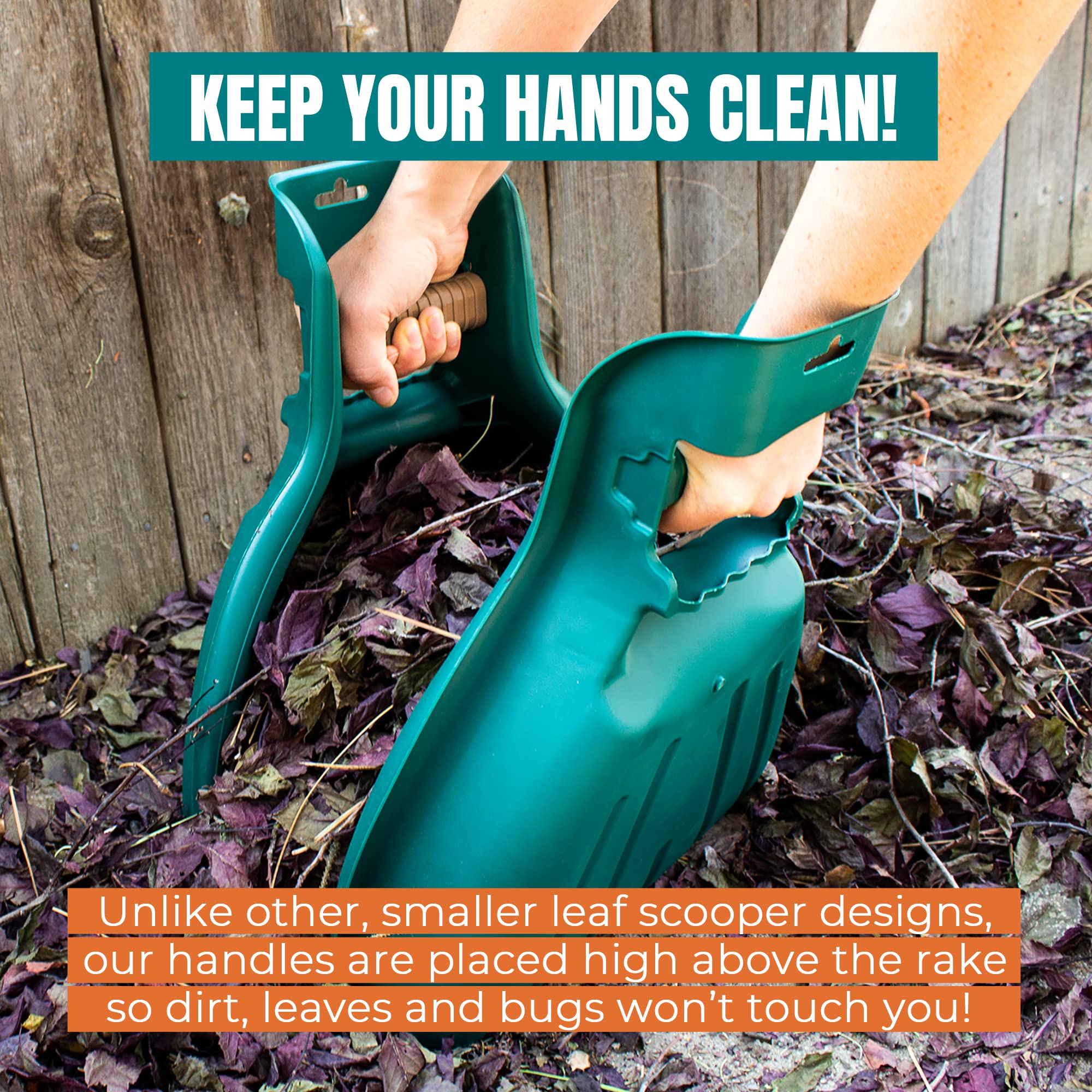 MEKKAPRO scoops in use grabbing a pile of leaves, saving time and bending