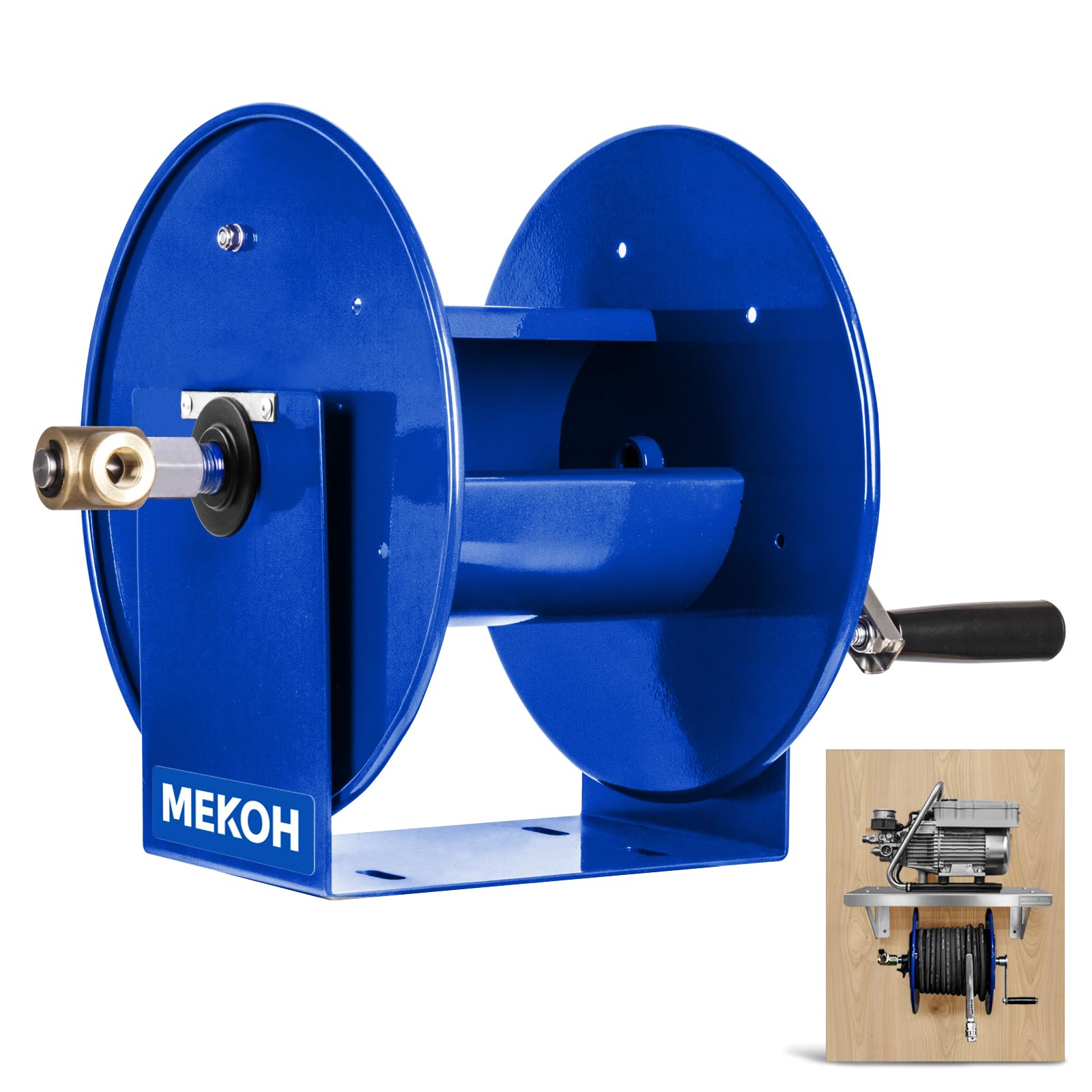 MEKOH front view mounted reel shows compact storage and quick access