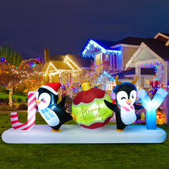 Meland front view of 10ft Joy inflatable adding festive curb appeal