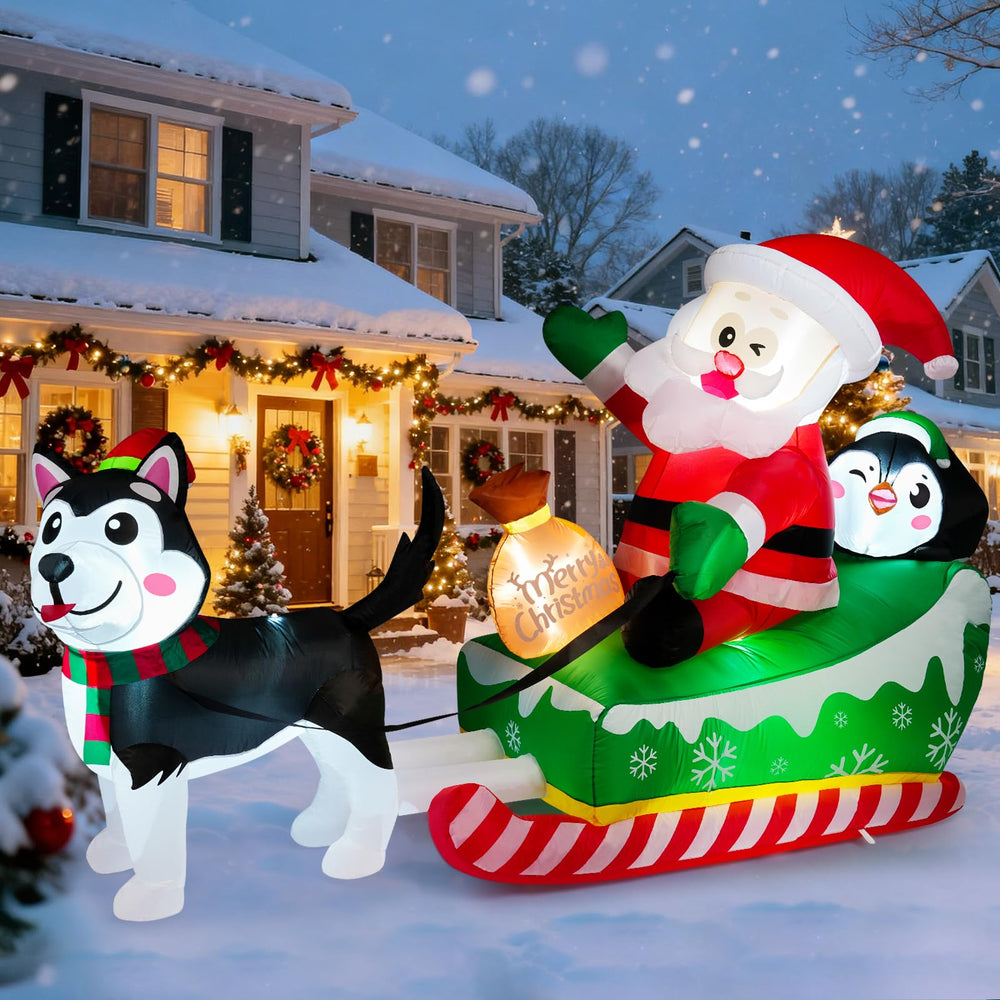meland front view showing sleigh trio lit for curb appeal