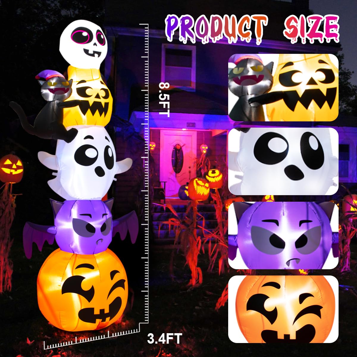 Meland lit at night with LEDs creating bright Halloween atmosphere