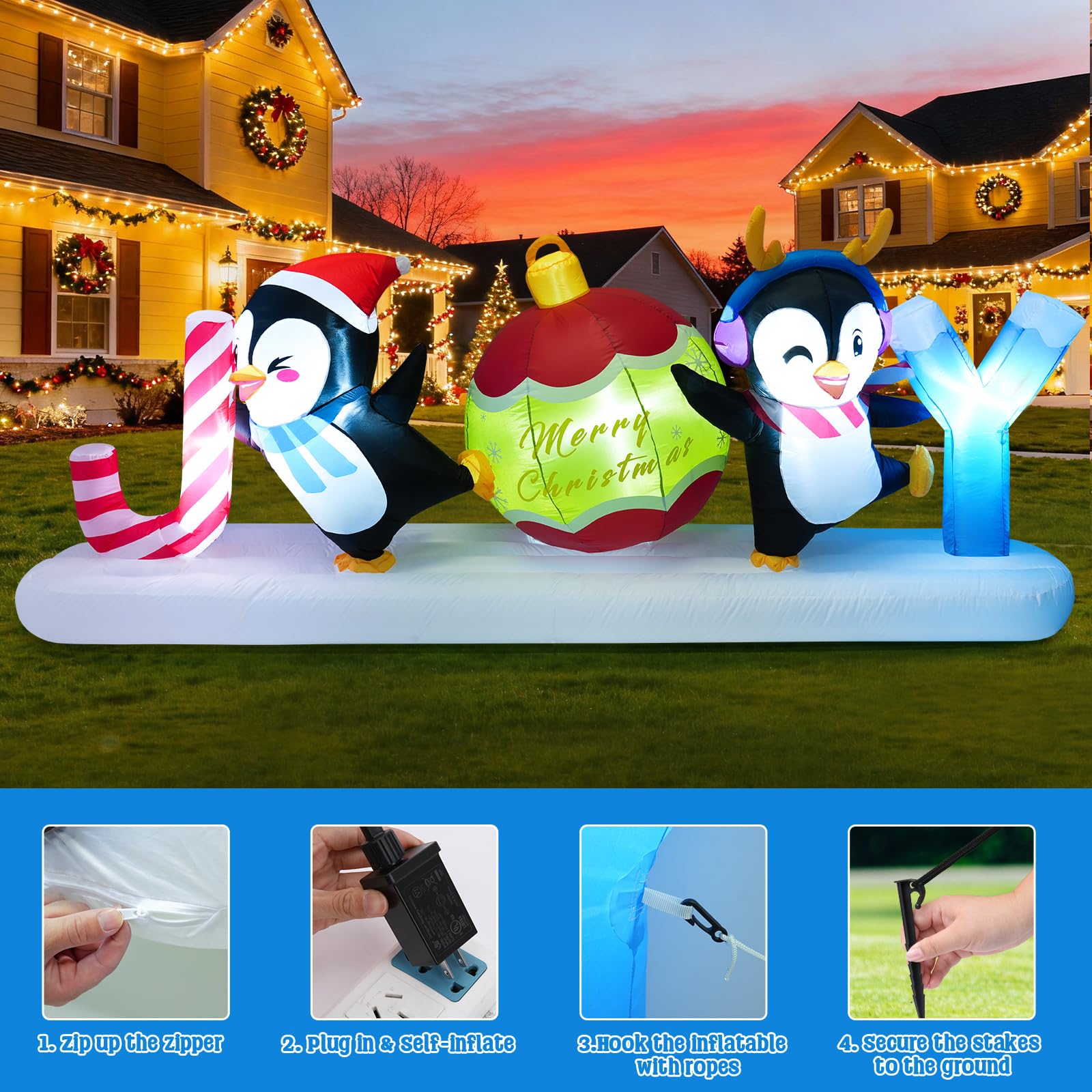 Meland inflatable beside person demonstrating 10ft height scale