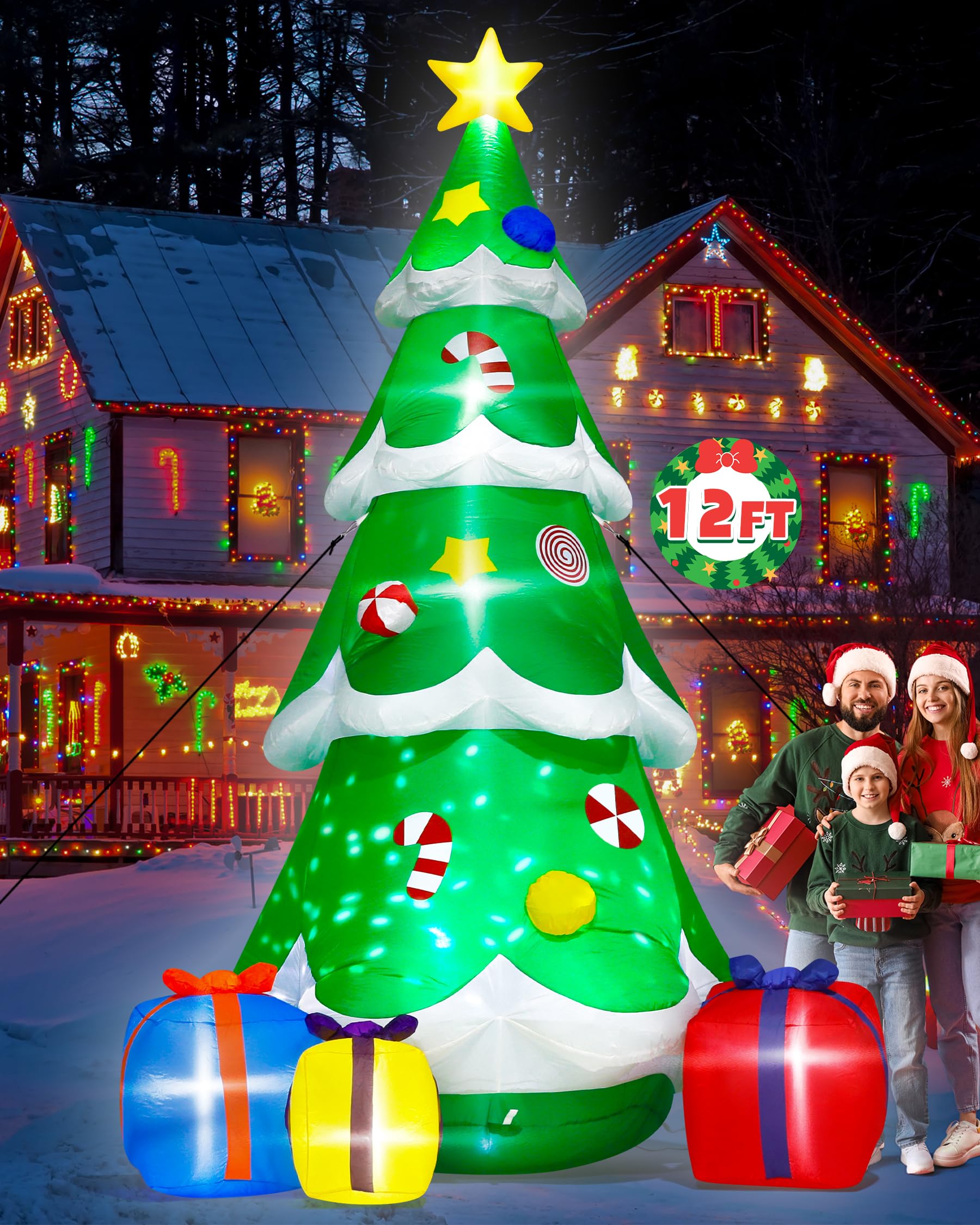 Melisheer 12FT tree front view showing full festive design and height benefit