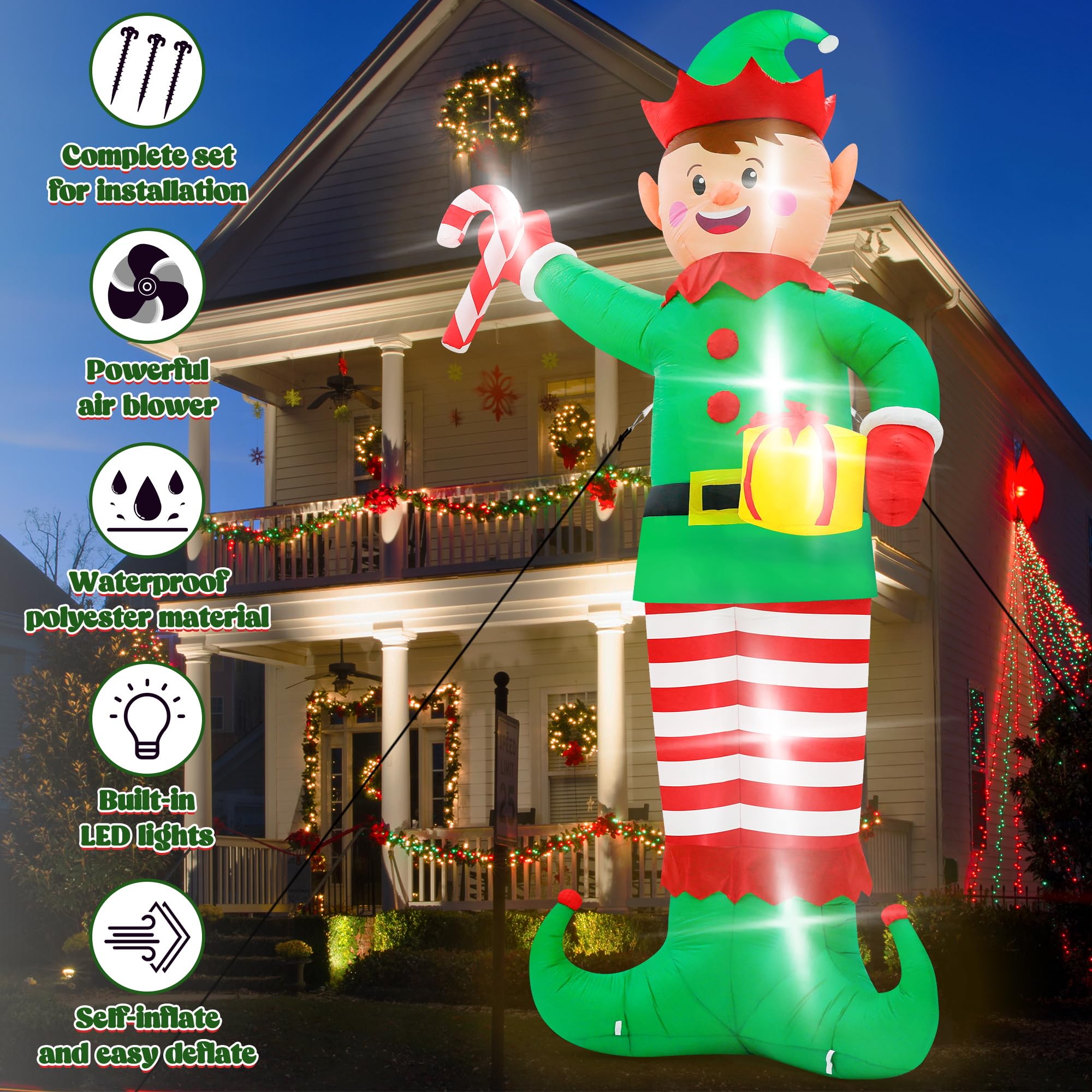 Melisheer elf illuminated at night with LED lights increasing visibility