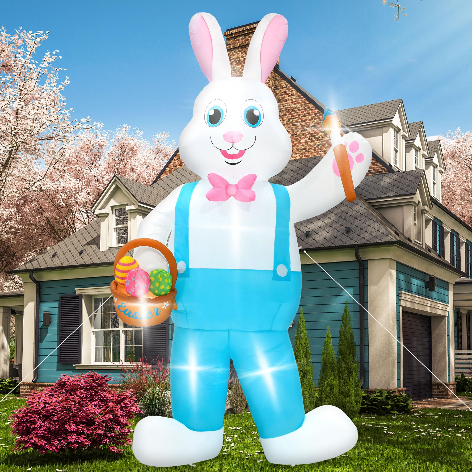 Melisheer front view of 12ft bunny inflatable showing festive curb appeal