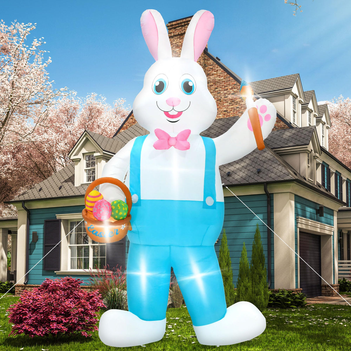 Melisheer front view of 12ft bunny inflatable showing festive curb appeal