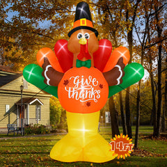 Melisheer front view of 14FT turkey inflatable showing bright festive presence