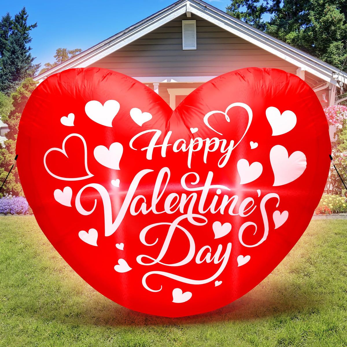 Melisheer front view of red 5ft heart inflatable showing bold shape and curb appeal