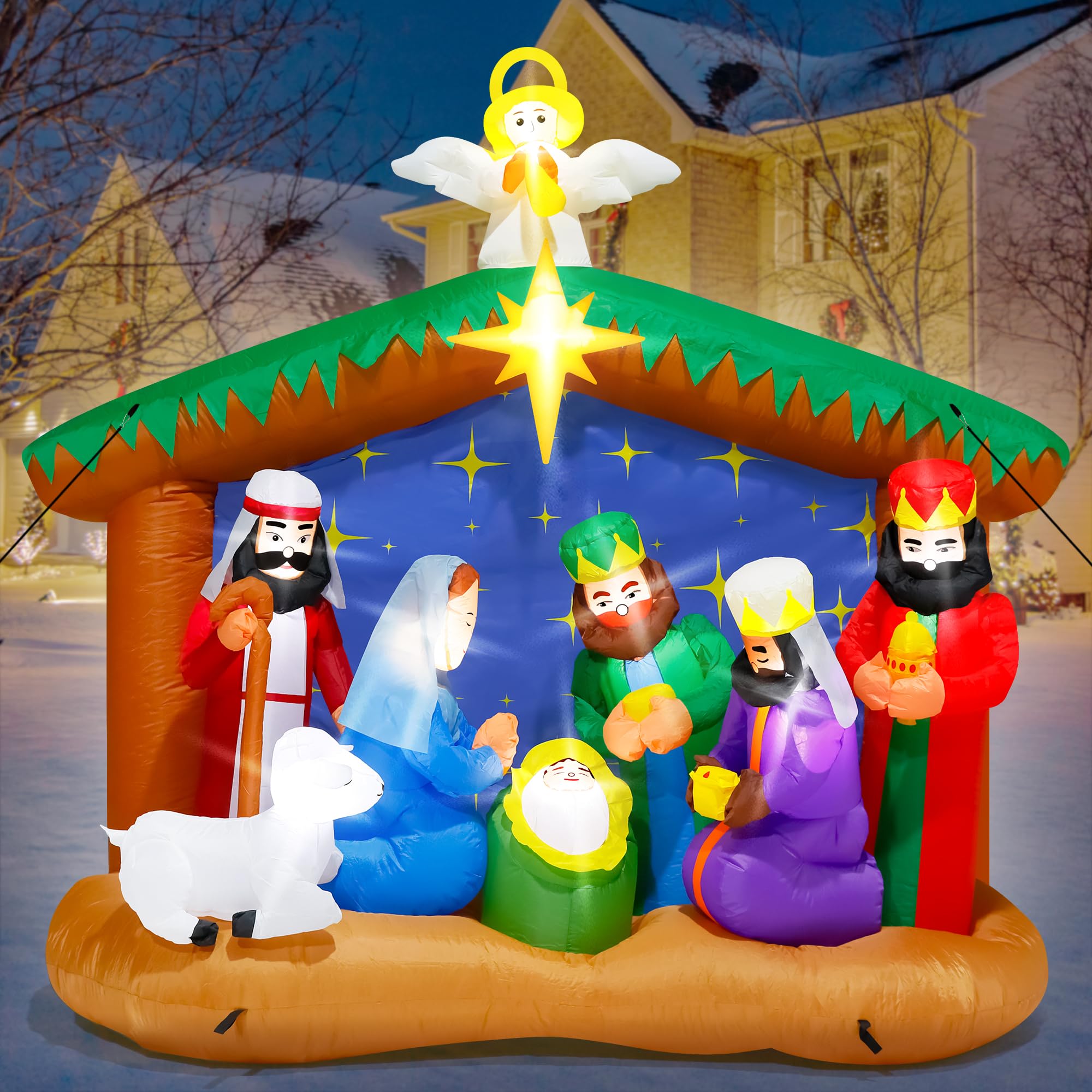 Melisheer front view of inflatable Nativity showing full scene and curb appeal