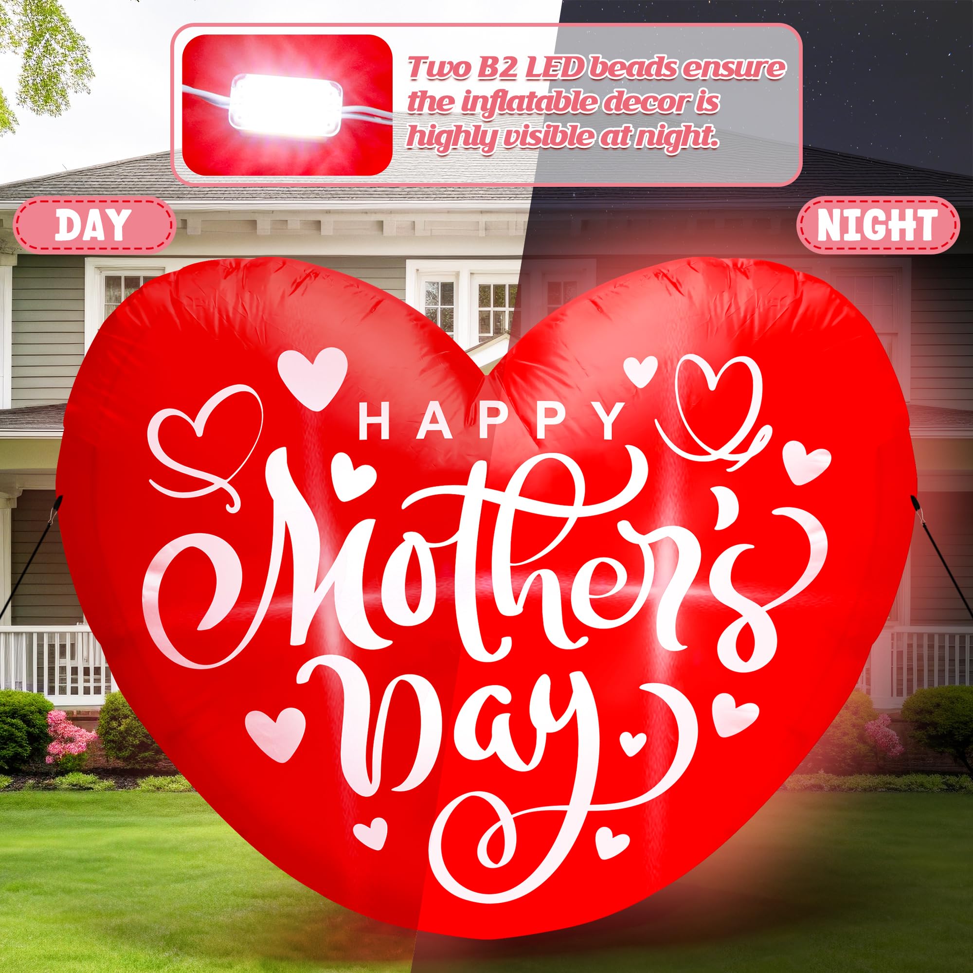 Melisheer illuminated heart at night, glowing visibility for evening events