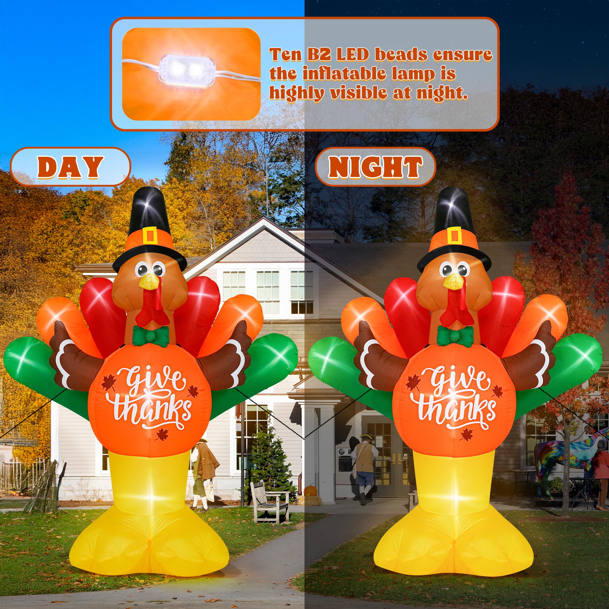 Melisheer LED-lit turkey at night creating warm, visible curb appeal