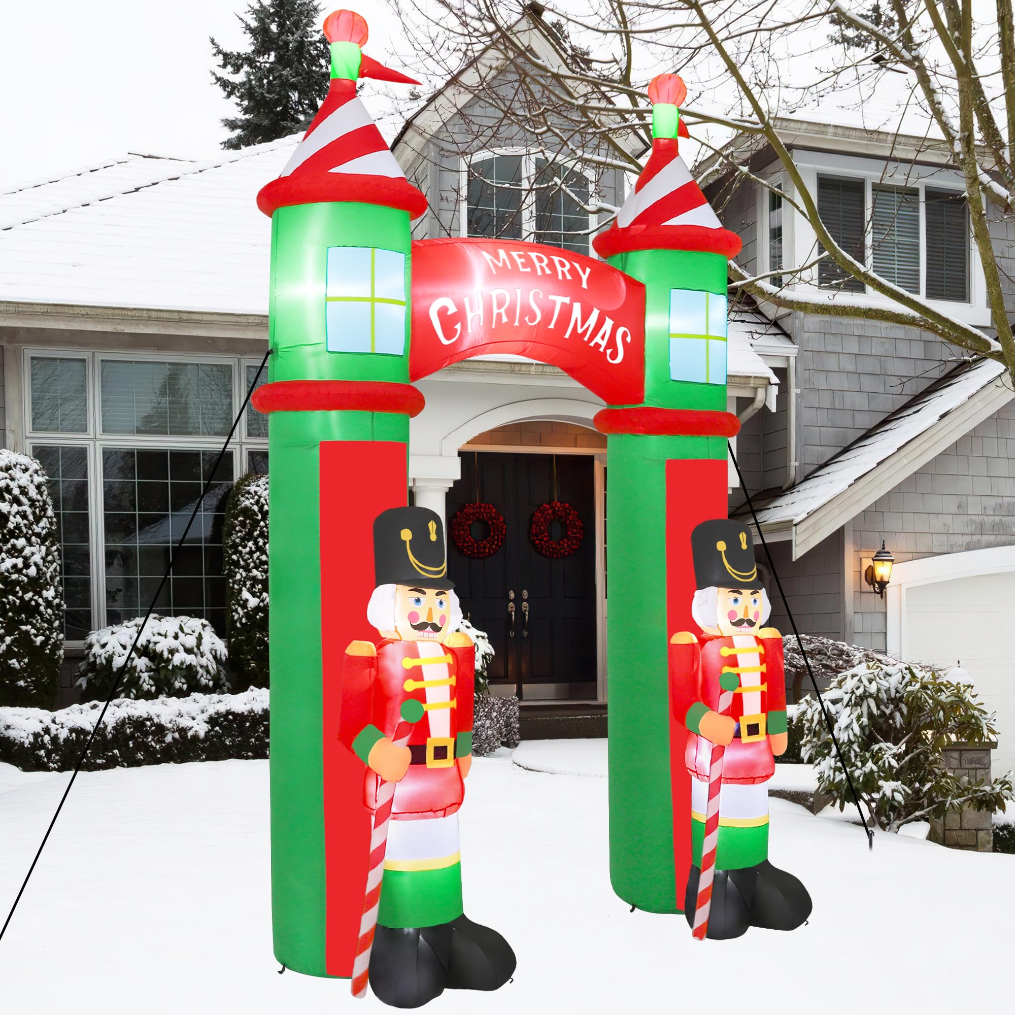 Melisheer yard display at night creating inviting entrance and photo spot