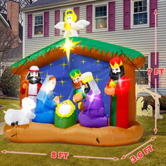 Melisheer Nativity glowing at night with LEDs for visible nighttime display