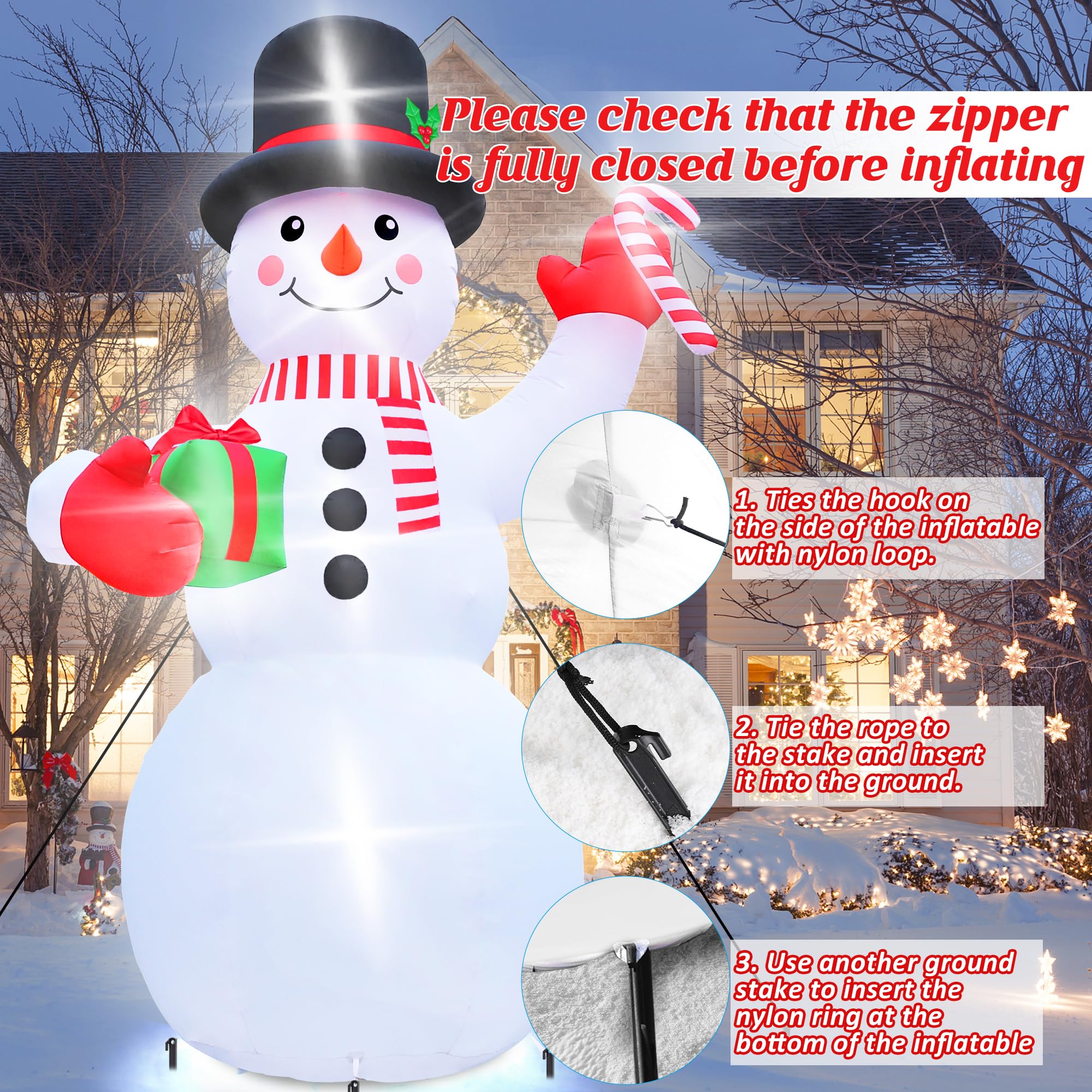 Melisheer snowman beside house illustrating 14ft size for scale