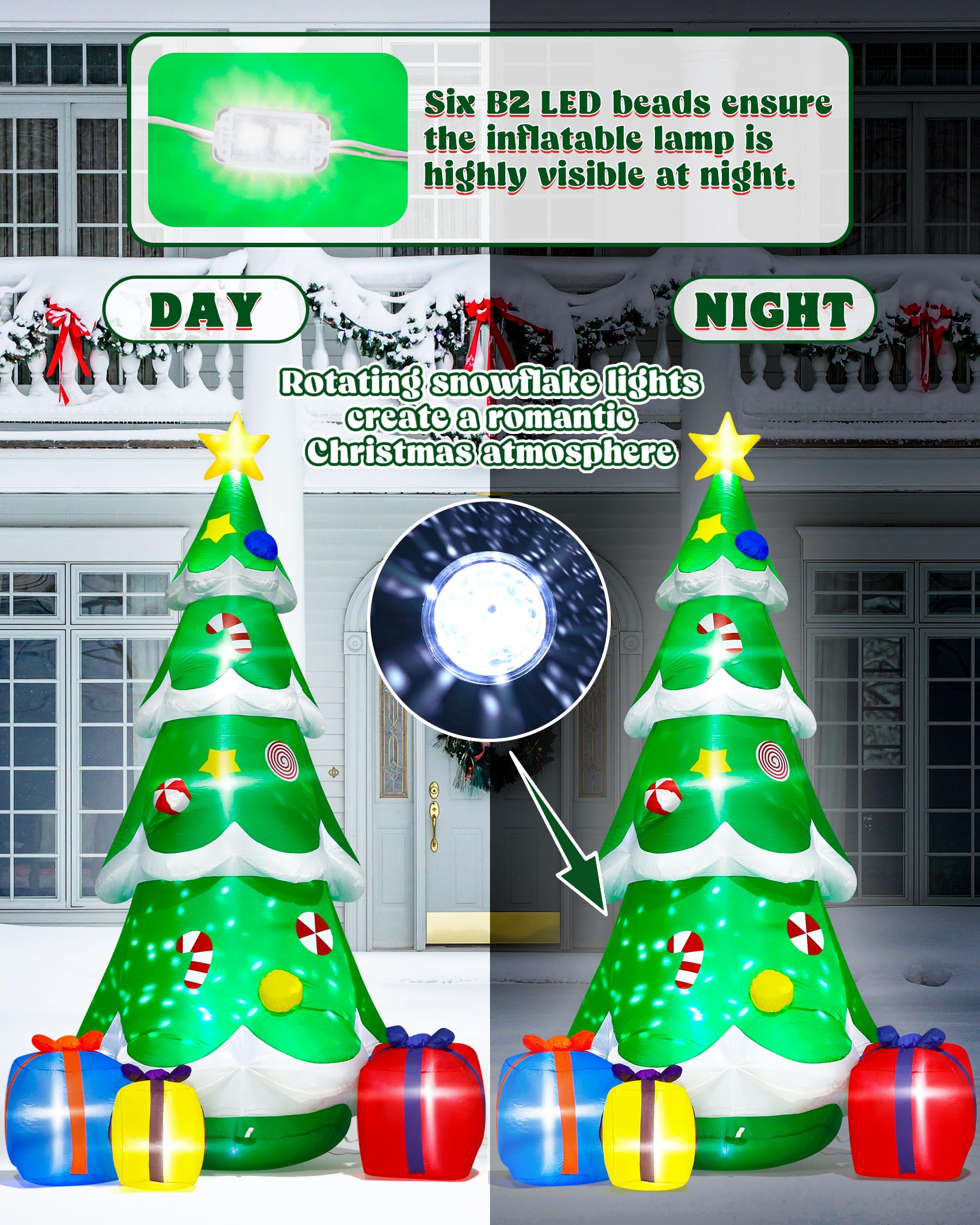 Melisheer LED lights glowing on tree showing nighttime visibility benefit