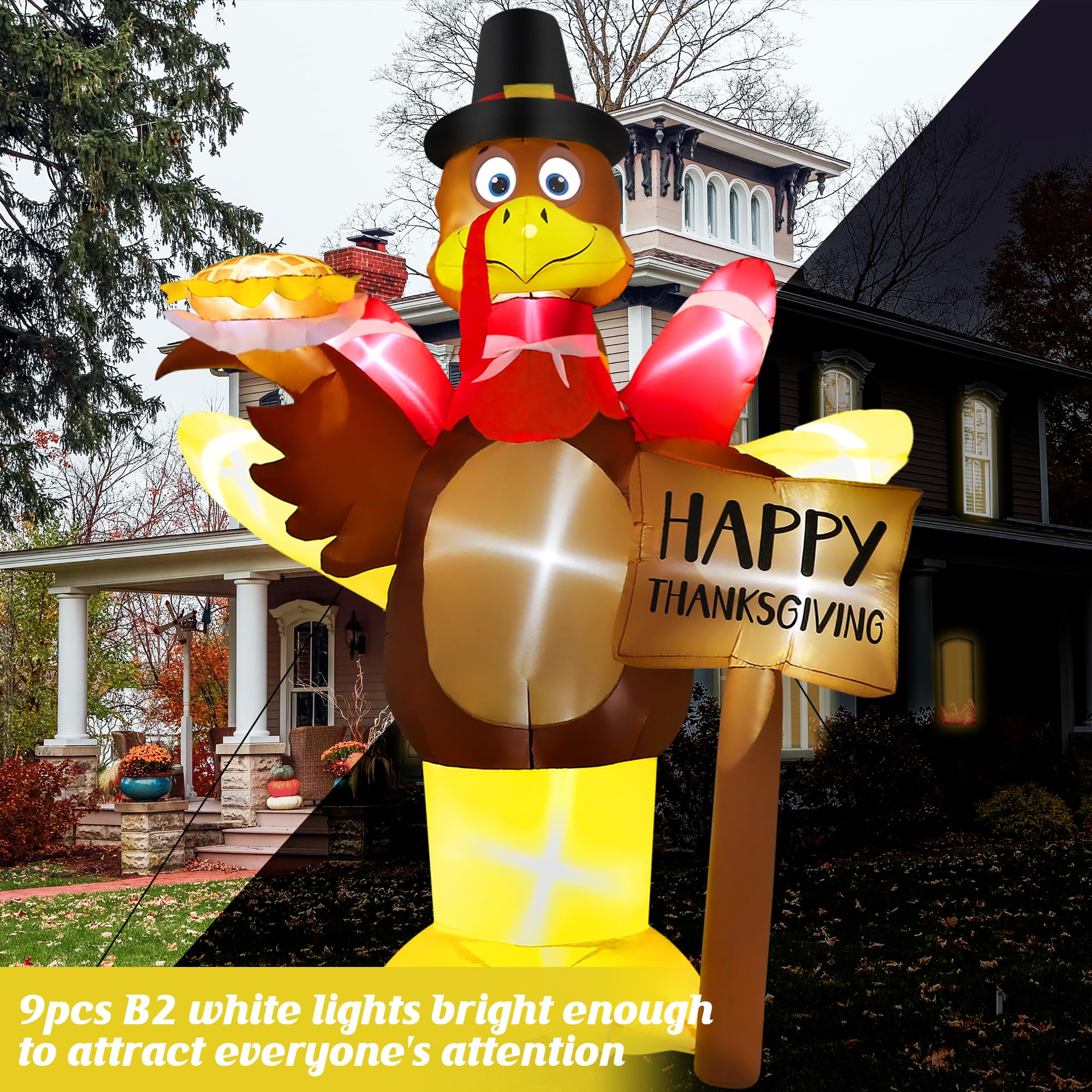Melisheer turkey lit at night enhancing yard visibility and contests