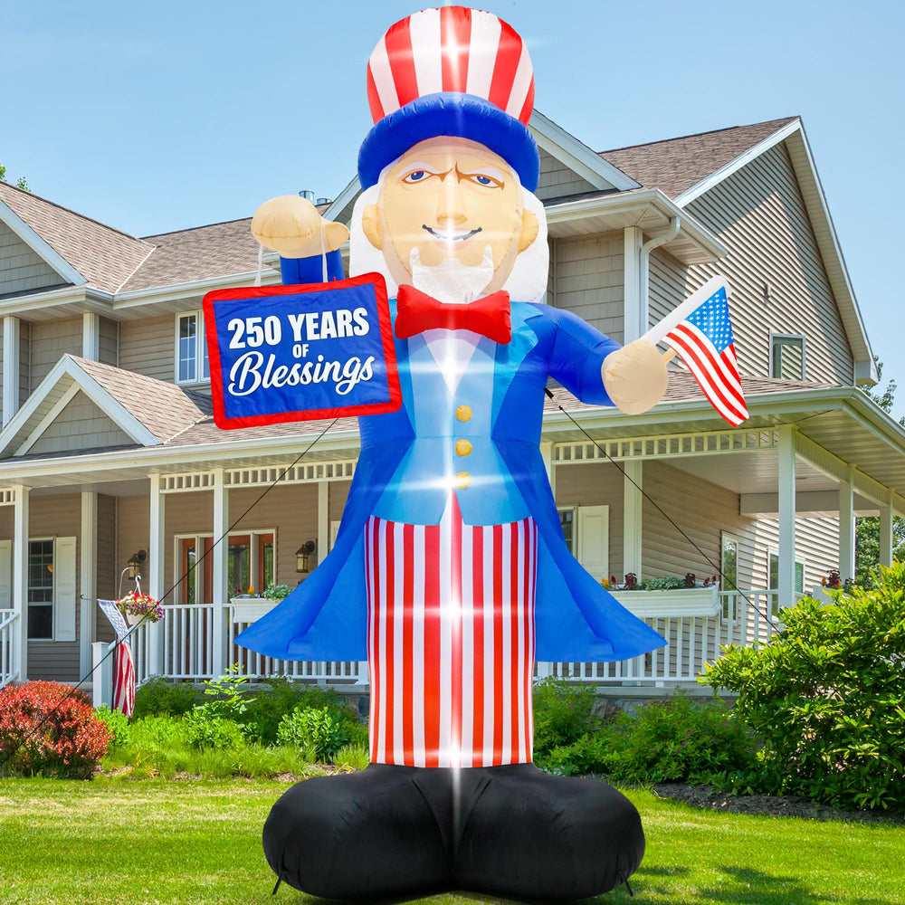 Melisheer Uncle Sam front view showing tall patriotic presence and curb appeal