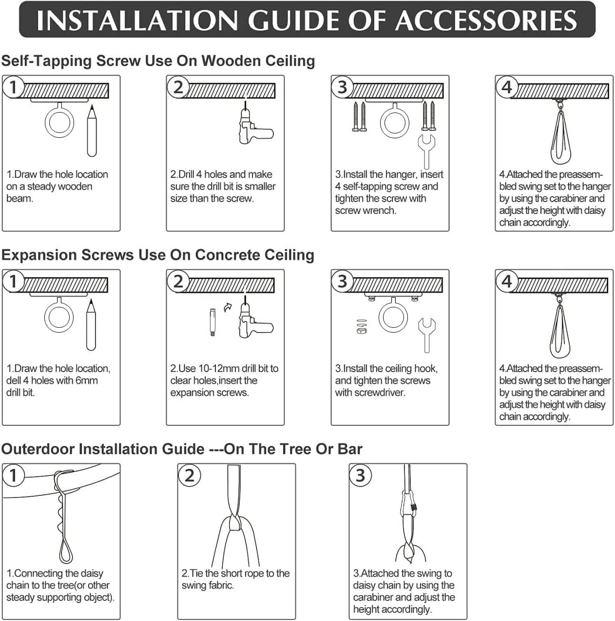 MelkTemn side profile of daisy chain strap for quick, adjustable hanging height