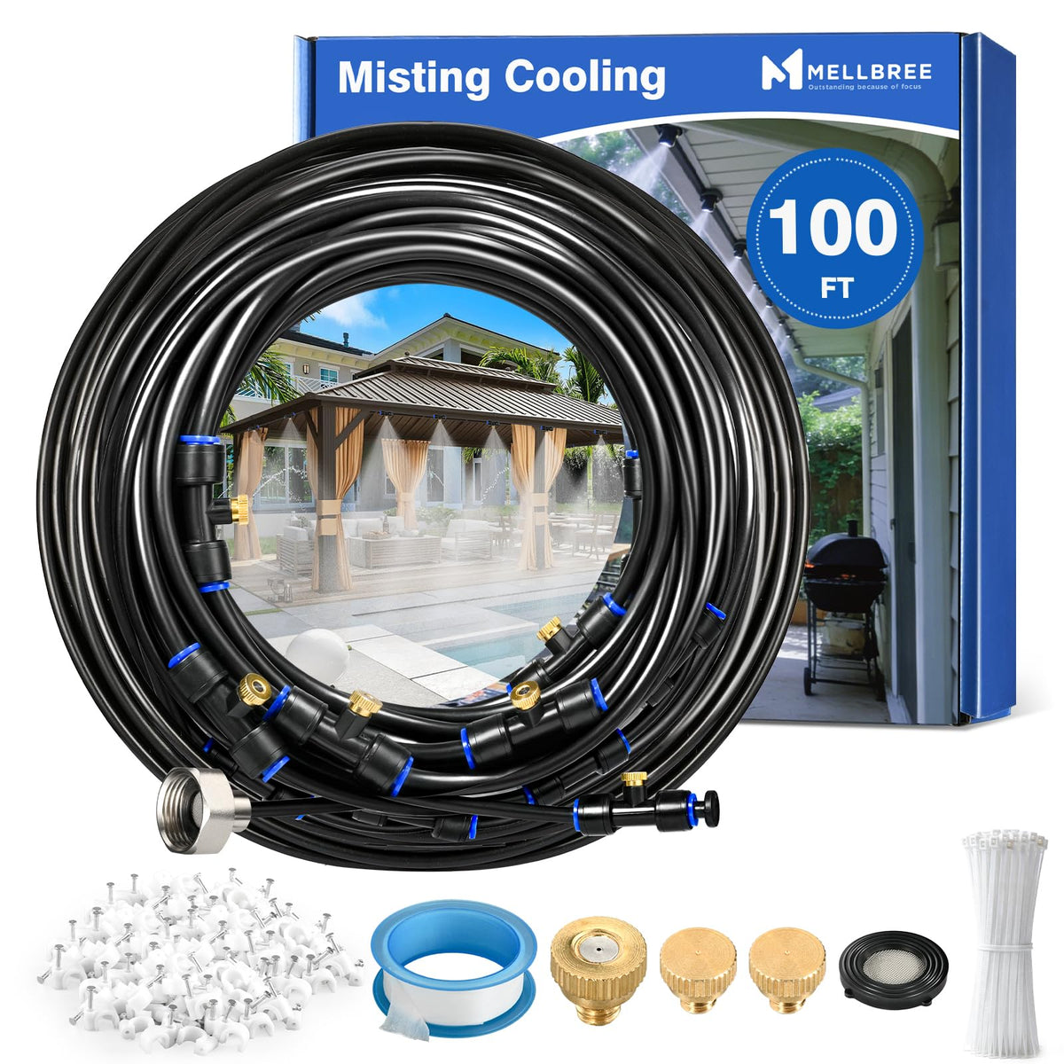 Mellbree front packaging showing pre-assembled kit and components for quick setup