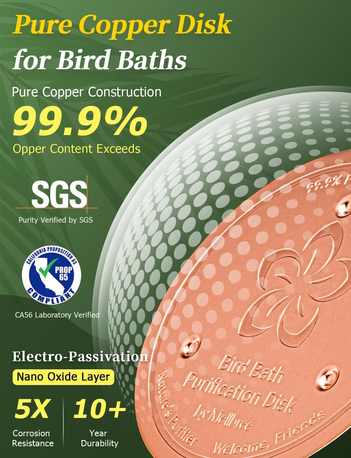 Mellbree disc placed in stone bird bath showing cleaner water and reduced film