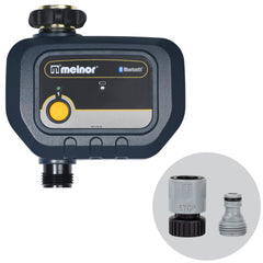 Melnor timer front view showing display and controls, easy setup benefit