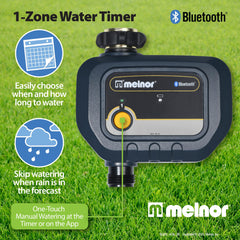 Melnor app control displayed on phone in hand, convenient remote scheduling benefit